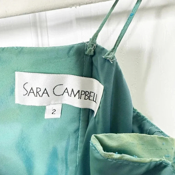 SARA CAMPBELL Size 2 Taffeta Silk Turquoise Bubble Hem Crystal Party Dress‎ - Picture 2 of 6
